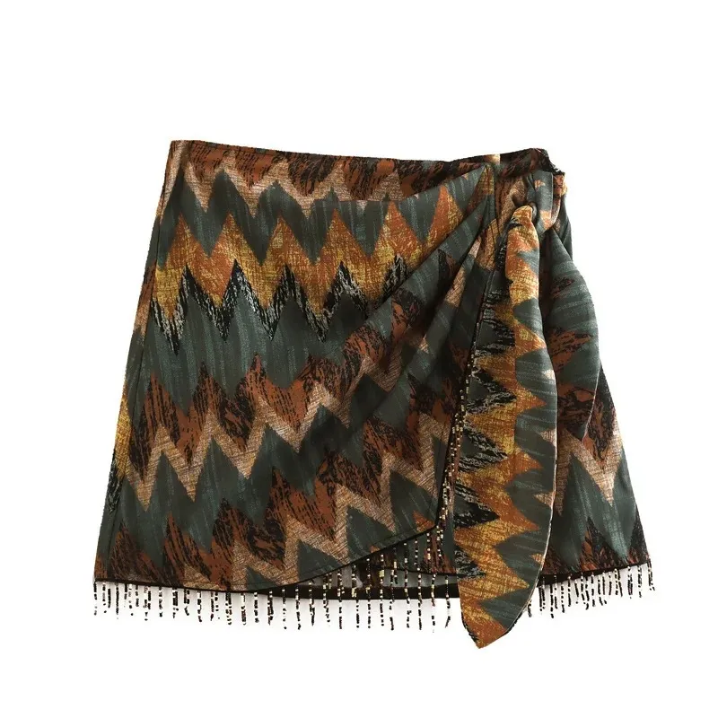 Women's One Piece Vintage Beaded Print Skirt - Wave Pattern