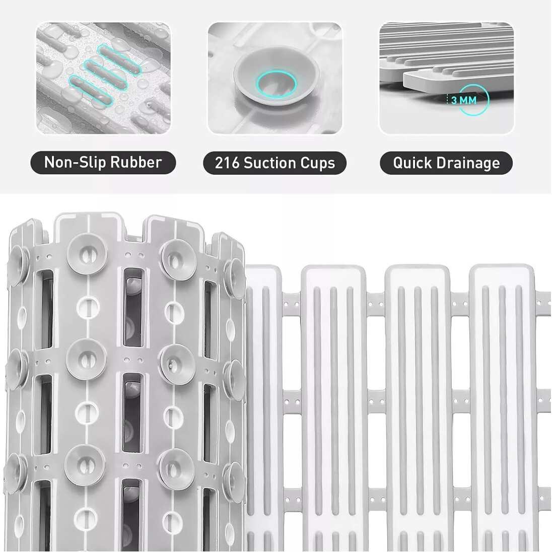 Non Slip Bath Mat Extra Large Shower Mat Bathtub Anti-Mold Rubber Strong Suction