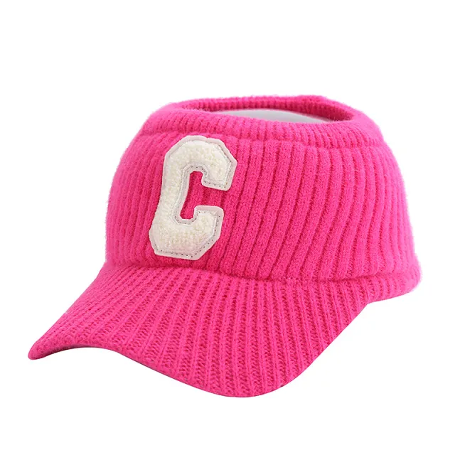Female C Letter Fleece Warm Empty Top Knitted Baseball Hat Rose Red - Shop at LoveMi
