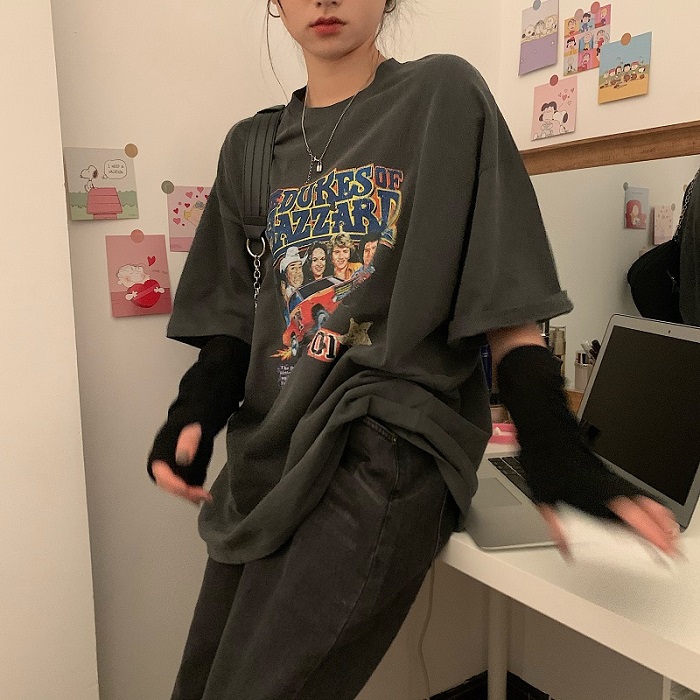 Hot Girl Half Sleeve T-shirt Female Ins Port Loose Short Sleeve