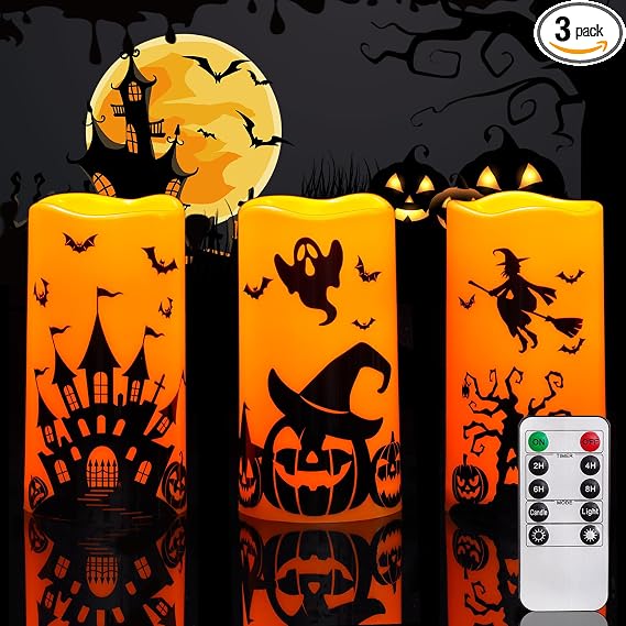 Halloween Waterproof Flameless LED Pillar Candle With Remote Control And Timer product image