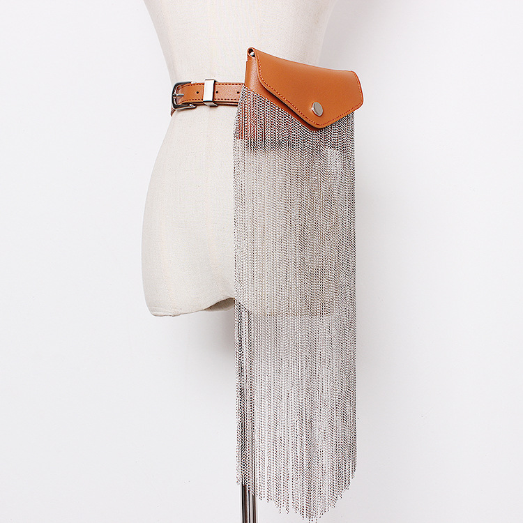Concave Street Style Personality Tassel Chain Waist Bag Women Camel - Shop at LoveMi