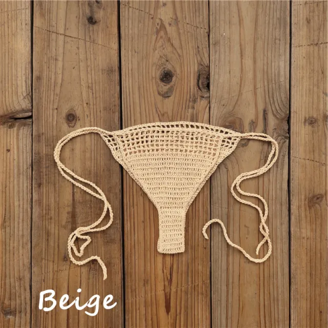 Handmade Crochet Bikini Bottoms Cotton Sunbathing Swimming Trunks Beige - Shop at LoveMi