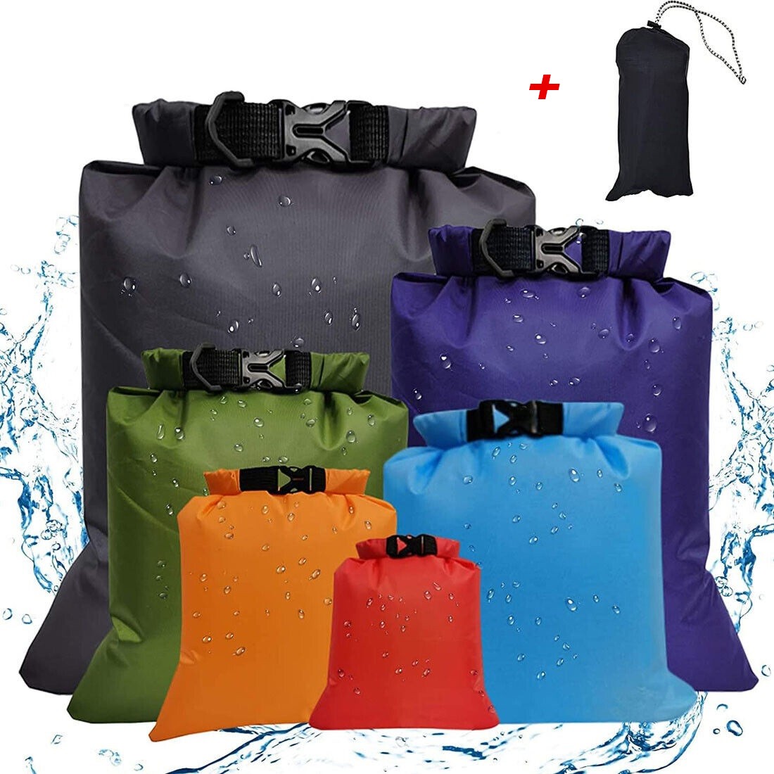 6Piece Waterproof Dry Bag Set Lightweight Rolltop Sacks For Kayaking Camping — image 9