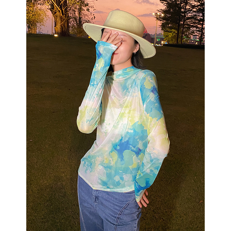 Slim Fit Long-sleeved Top Women's Starry Sky Watercolor T-shirt