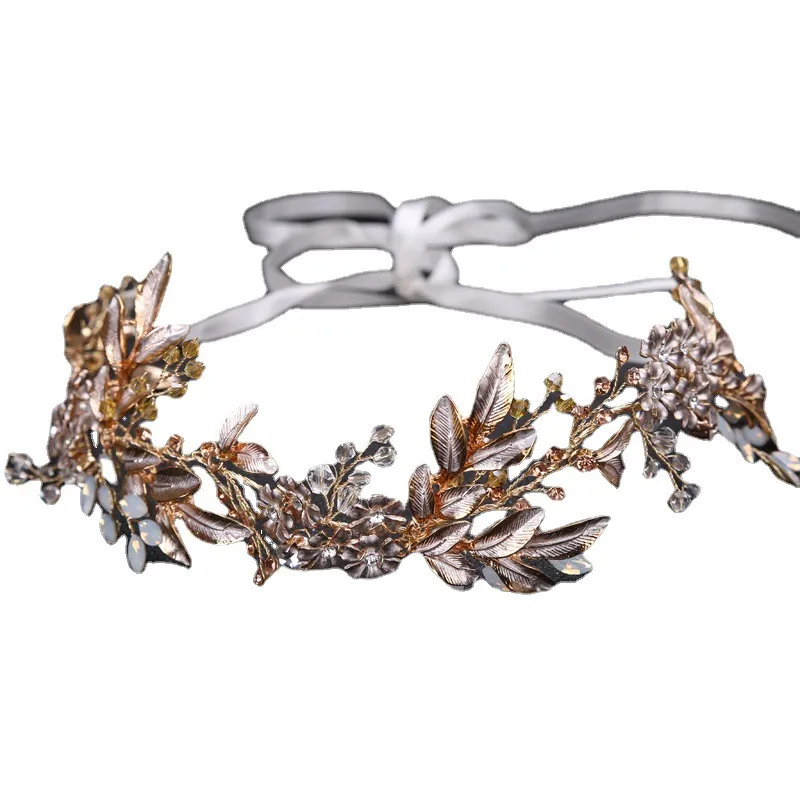 Bridal Jewellery Leaf Shape Rhinestone Alloy Headband - Gold