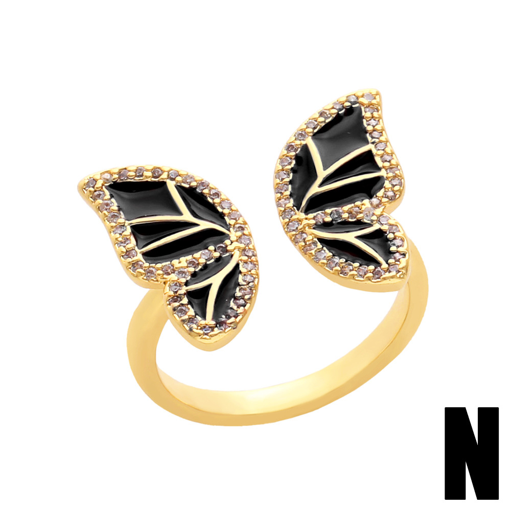 Multicolor Oil Drop Zircon Butterfly Ring Women's Personality