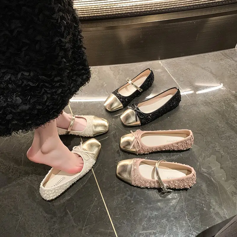 Women Elegant Glitter Sequin Mary Jane Flat Shoes Matching Casual Daily