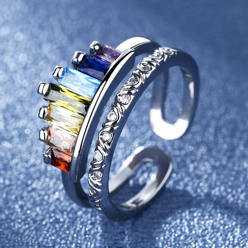 Title 2, Anello corona arcobaleno con micro zirconi per ...