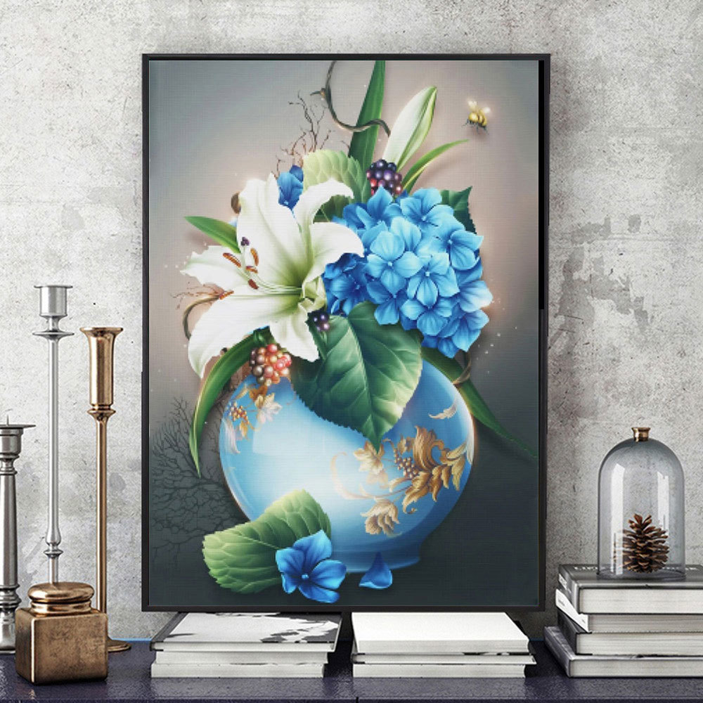 5D Square Round Diamond Painting, Flower Mosaic Vase