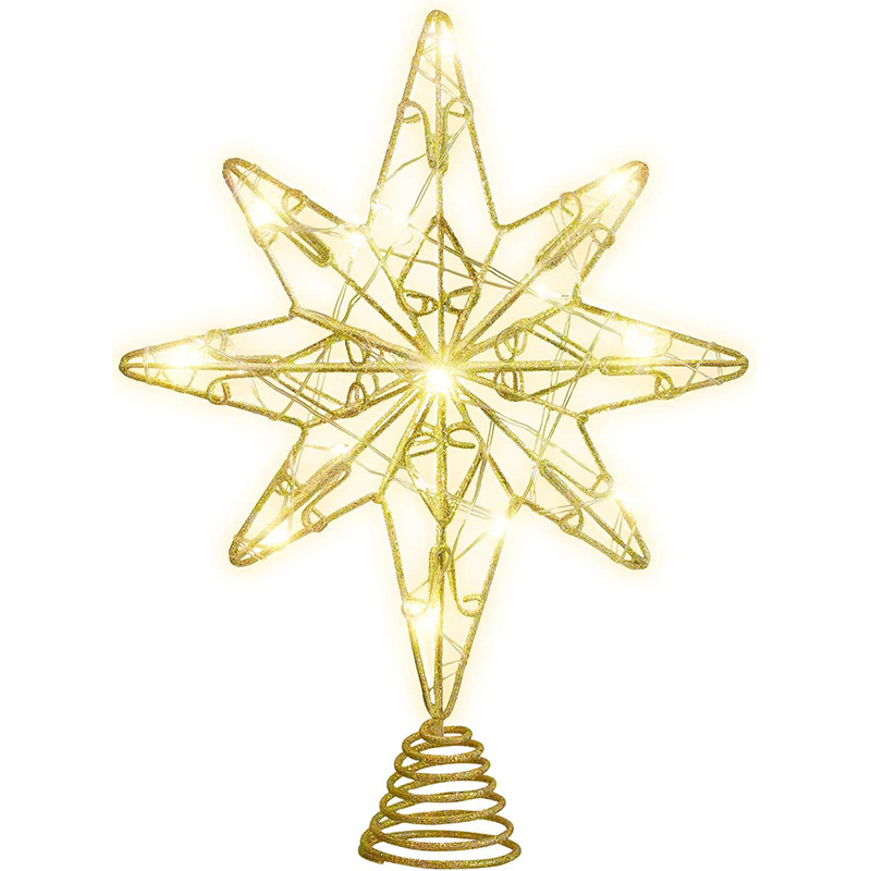 Christmas Tree Star Topper Eight-Pointed Golden Ornament Festival Treetop Decor — image 5