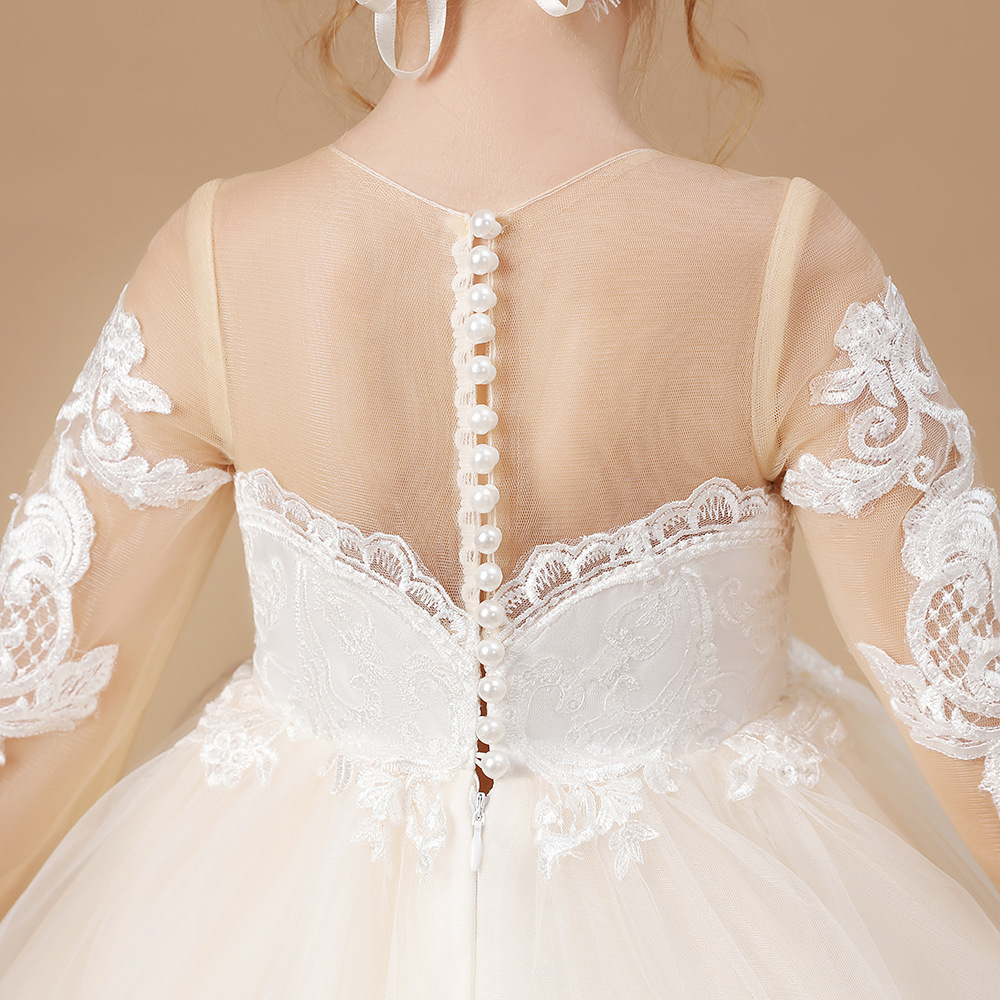 Lace Pearl Dress Satin Skirt Wedding