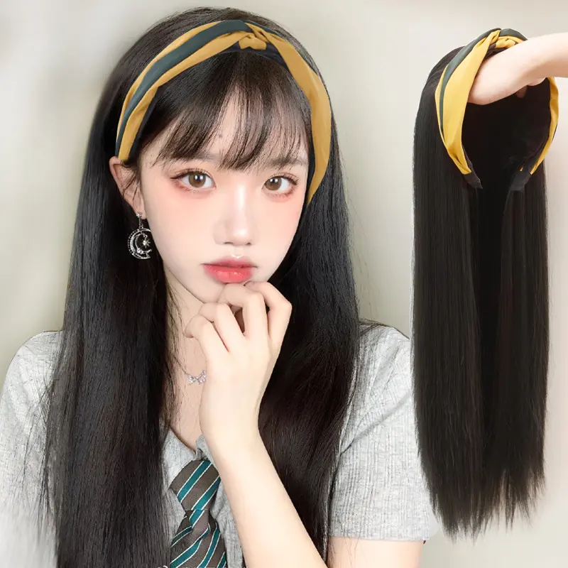 Wig Women's Long Hair Lazy Headband Black
