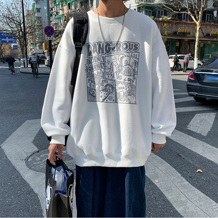 Cartoon Sweater Men's Lazy Style Hoodless Round Neck Top