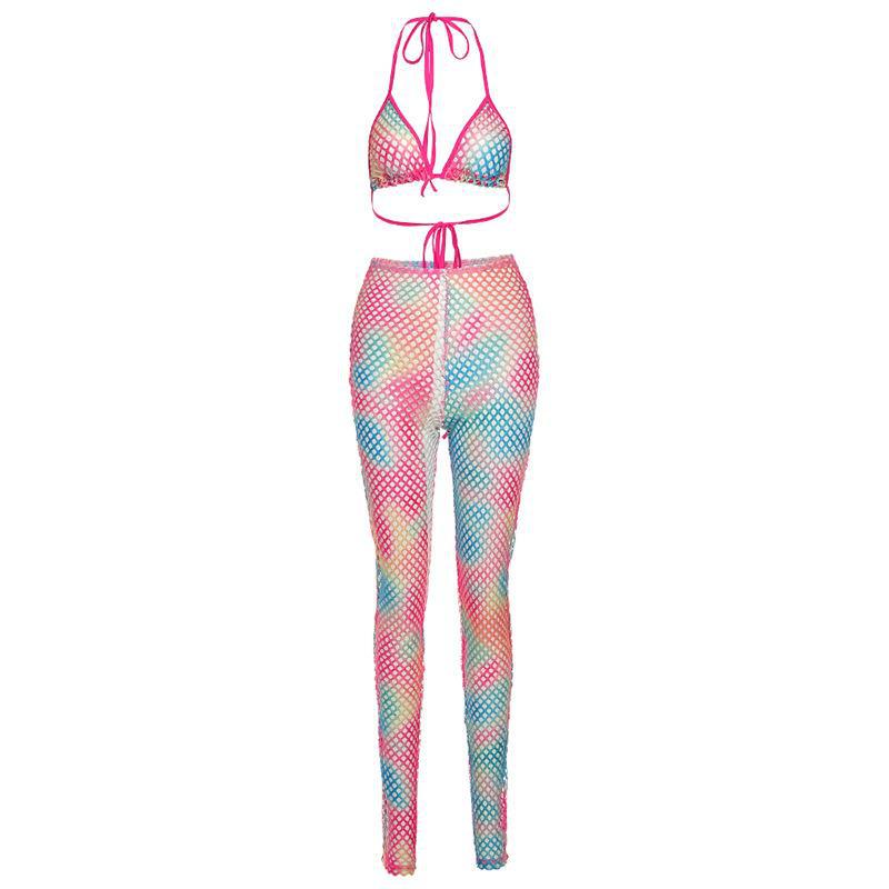 Women's Tie-dye Lace-up Vest Trousers Casual Sports Suit