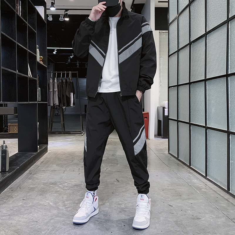 طقم رياضي رجالي مكون من بنطلون وسترة عاكسة كاجوال