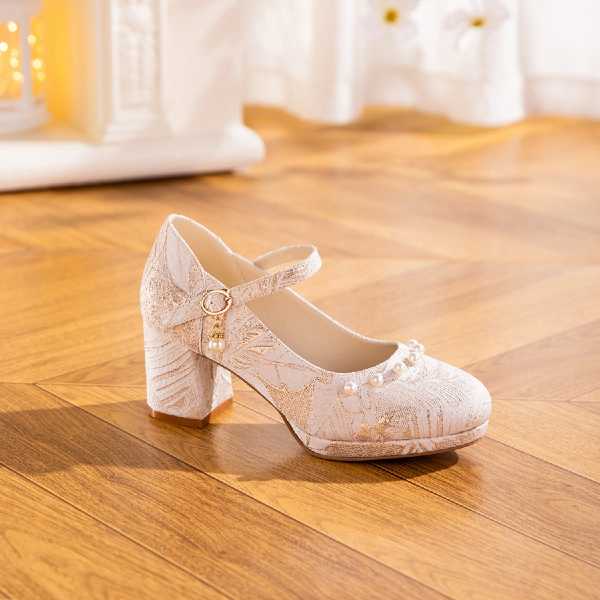 Women's Jacquard Mary Jane Platform Heels Detail 2 – Sarah Express