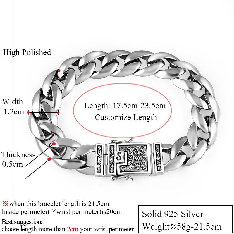 Bracelet Glossy Men's Silver Domineering Retro Couple
