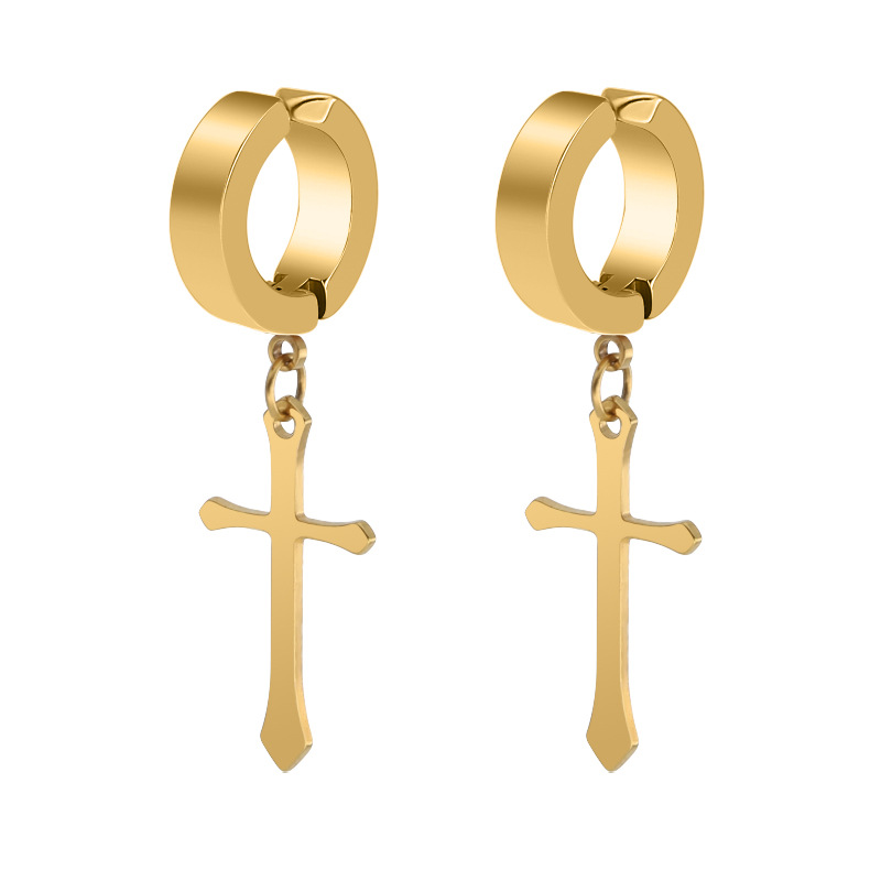 Korean Fashion Titanium Steel Cross Ear Clip Without Pierced Earrings Stainless Steel Double-sided Round Flat Earrings Ear Buckle Jewelry