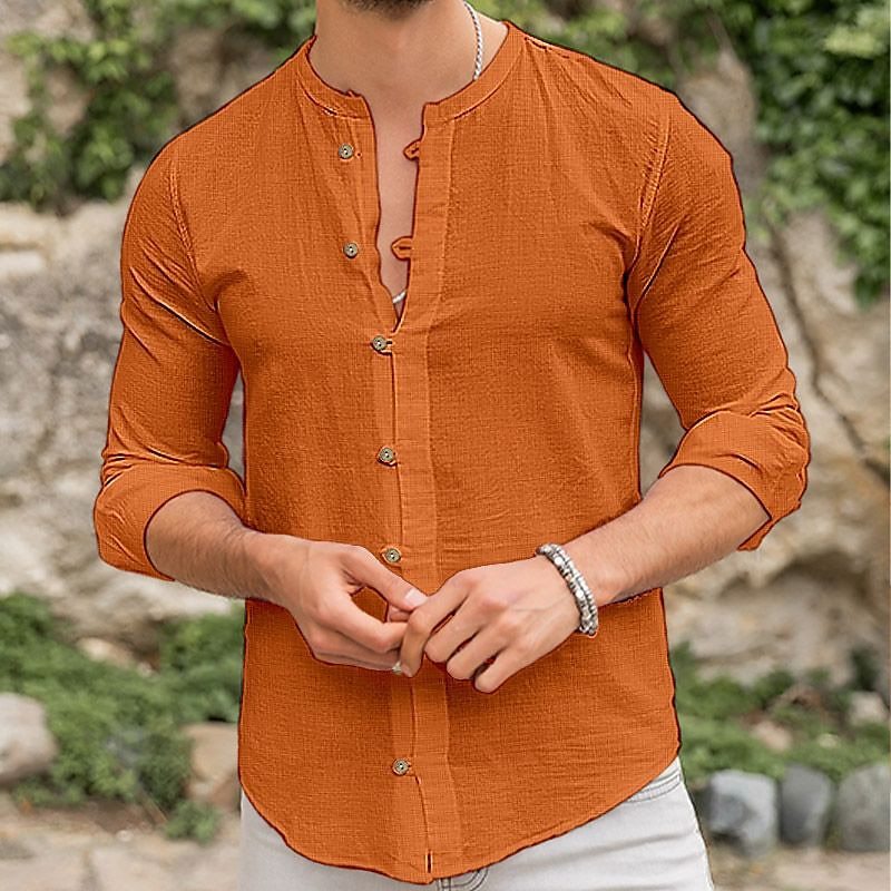 Title 2, Chemise homme en coton et lin, couleur unie, co...