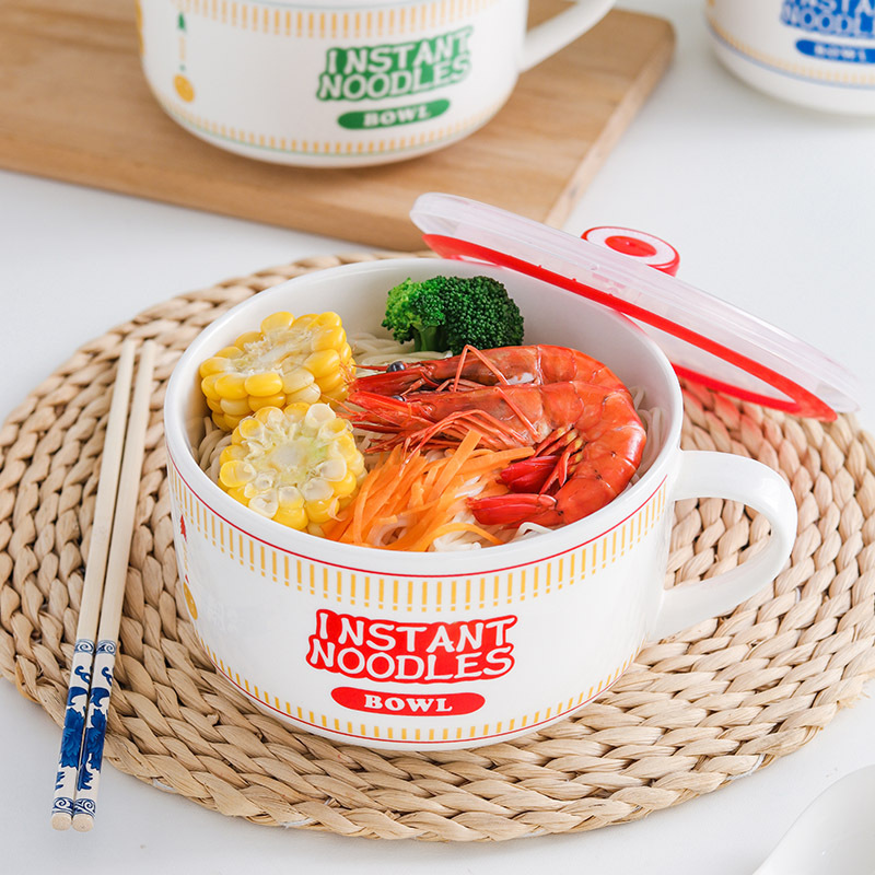 Japanese Creative Ceramic Instant Noodle Bowl With Lid