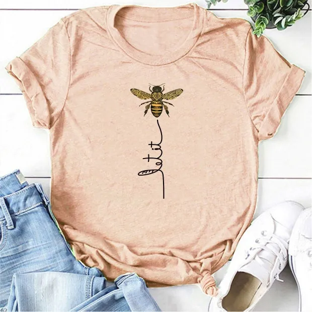 Bee Print Short Sleeve T Shirt Top Women's Short Sleeve Meat Meal - Shop at LoveMi
