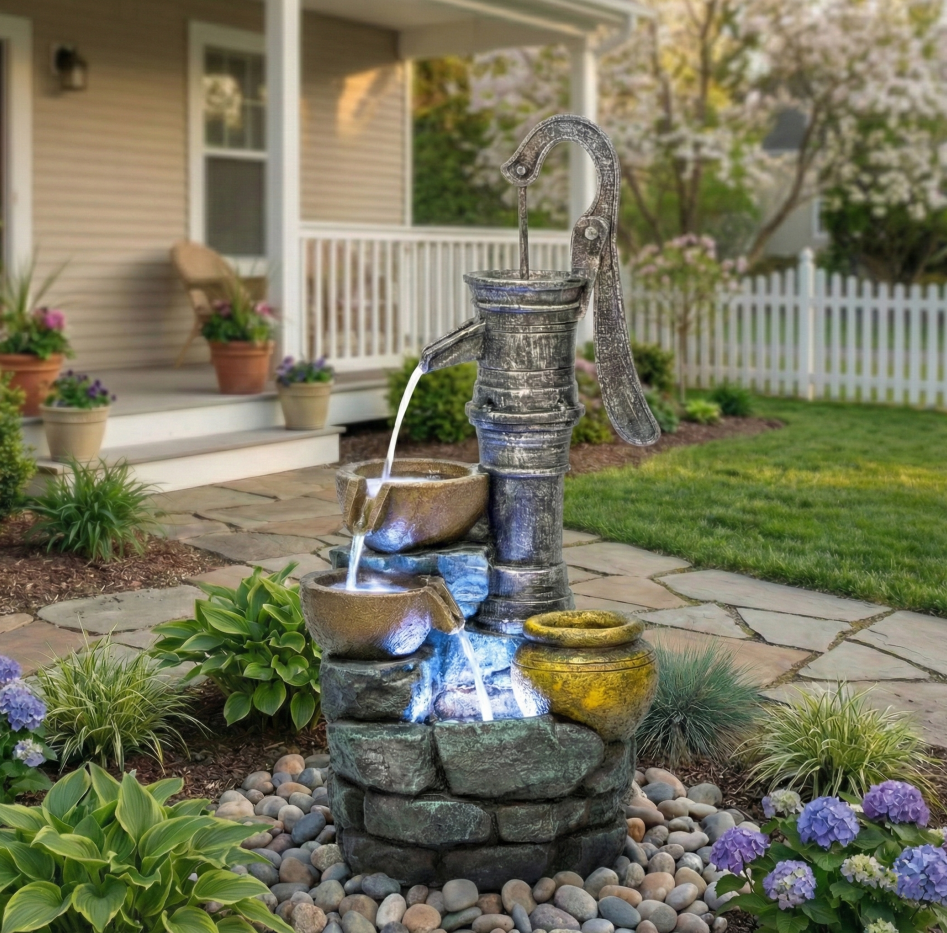 32inch H Large Outdoor Fountains With Vintage Pump Ideal For Patio Yards Outdoor Gardens And Home Art Decor Crafted From Weather-Resistant Materials For Year-Round Use — foto 2