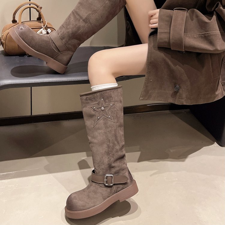 Nubuck Knee-High Platform Boots