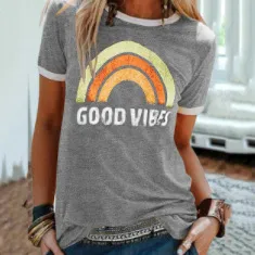 Fashion Rainbow Print Crew Neck Short Sleeve Tml08200Gc - Shop at LoveMi