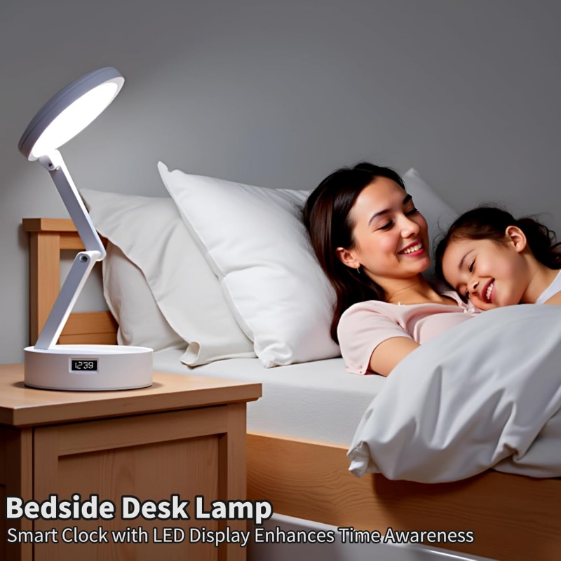 Foldable Book Lamp With LED Clock & Touch Control Night Light For Office, Bedroom, Study