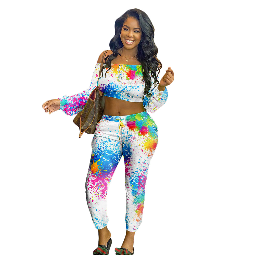 Two-piece Suit Of Casual Long-sleeved Graffiti Print Sports Trousers