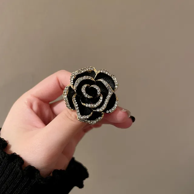 Diamond Pearl Drip Oil Paint Flower Brooch Paint Black - Shop at LoveMi