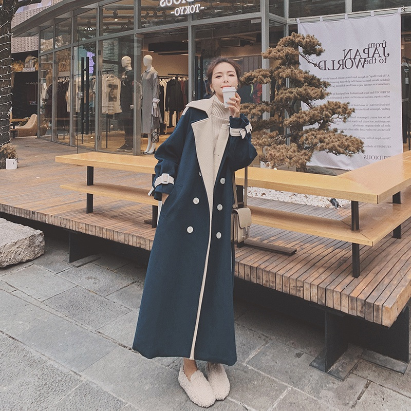 Women's Woolen Plaid Mid-length Over-the-knee Coat