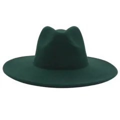 Large Brim Solid Color Cashmere Fashion Felt Jazz French Top Hat - Dark Green - View 1