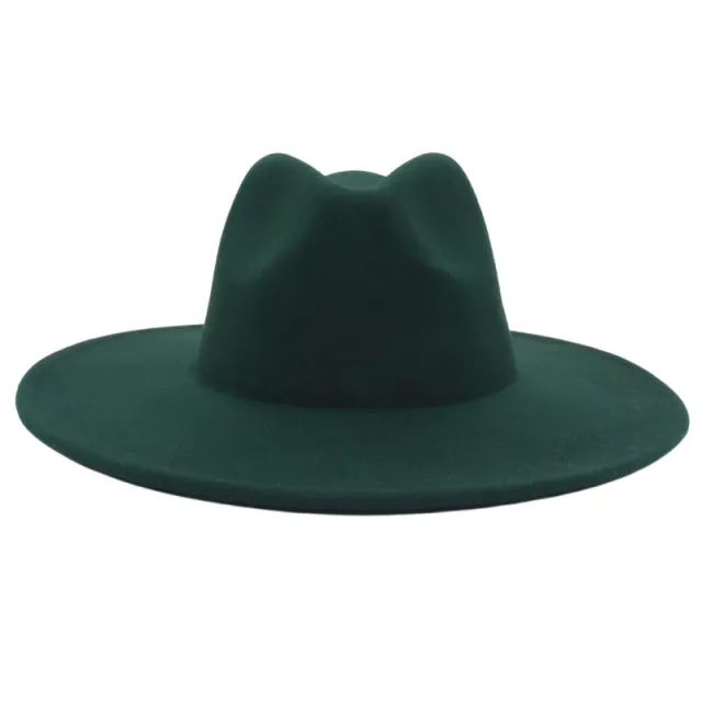 Large Brim Solid Color Cashmere Fashion Felt Jazz French Top Hat Dark Green - Shop at LoveMi