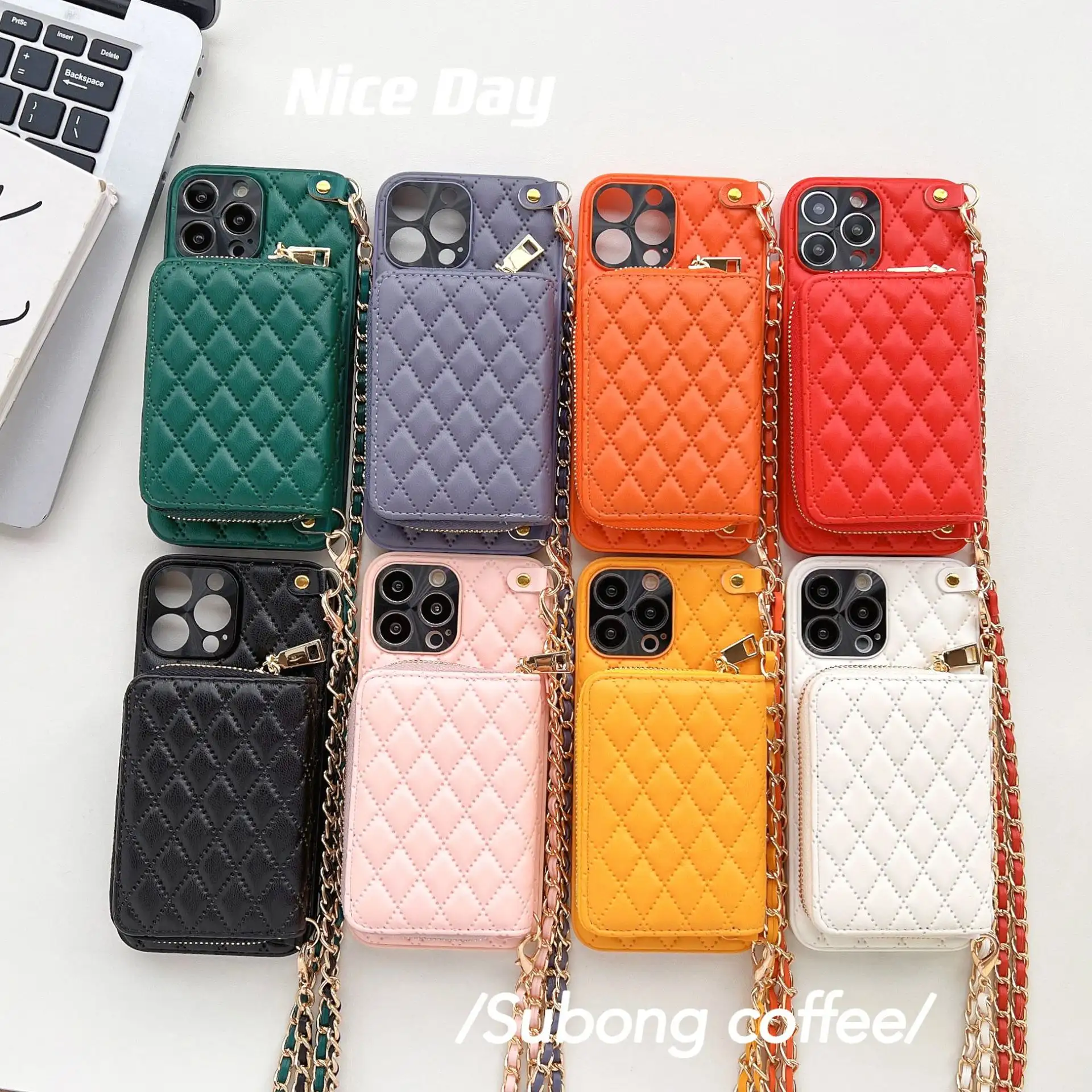 Crossbody Card Insert Case Luxury Rhombus Lamb Skin