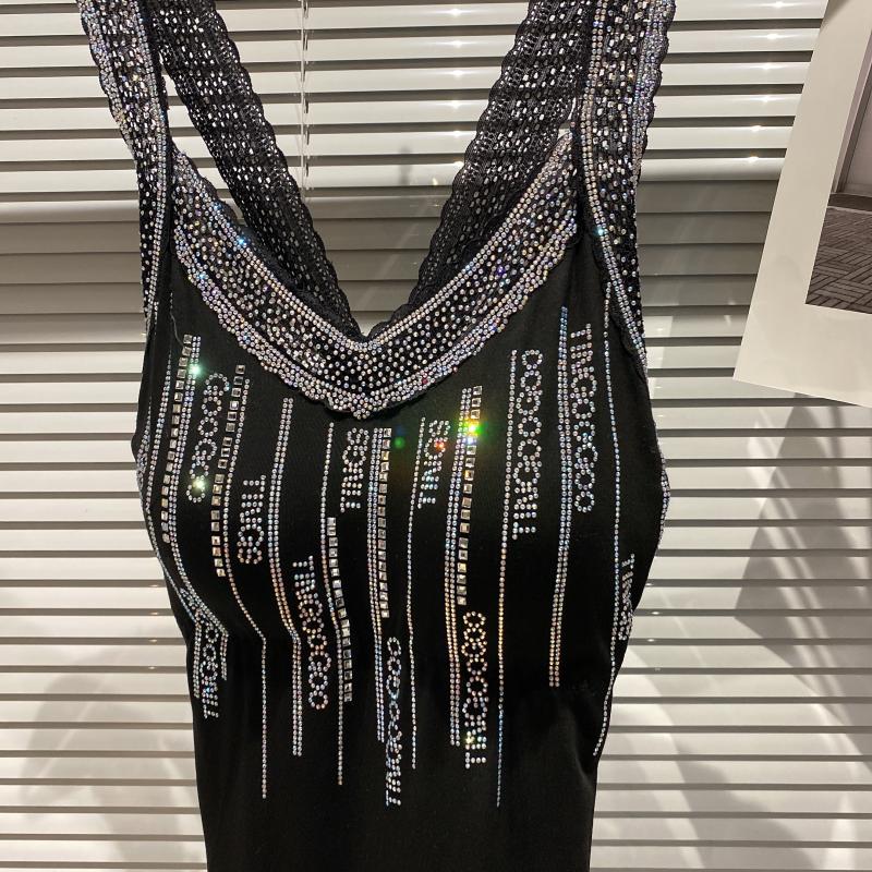 Gypsophila Rhinestone Hot Diamond Lace Strap Vest Women