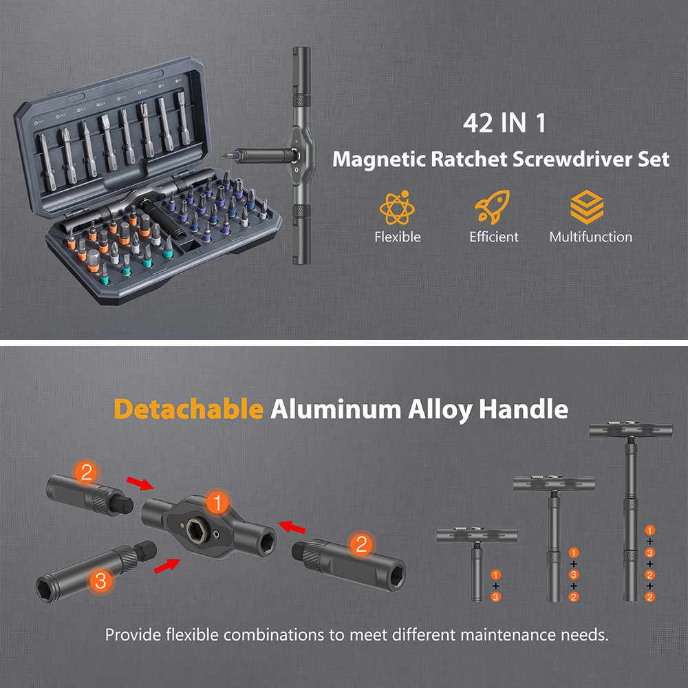 42 In 1 Magnetic Screwdriver Set DIY Ratchet Set,Multi Bit Drive — image 5