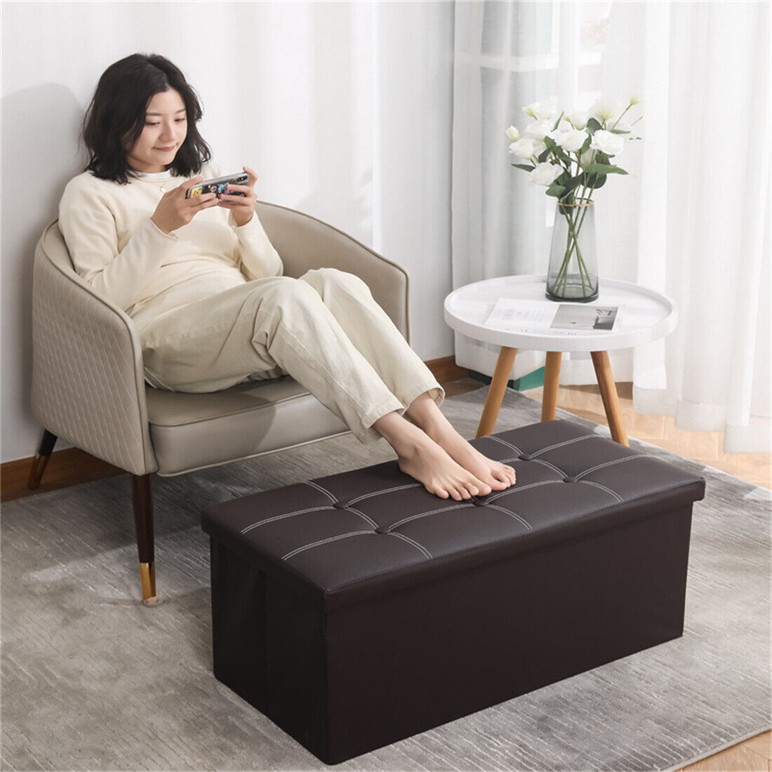 Large Seater Folding Storage Ottoman Pouffe Bench Seat Blanket Toy Chest Box UK NEW 8 6bb3830b 2c55 4bbc b89a 3ed259cef044