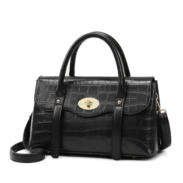Ladies One Shoulder Handheld Fashion Embossed Big Bag Black - Shop at LoveMi