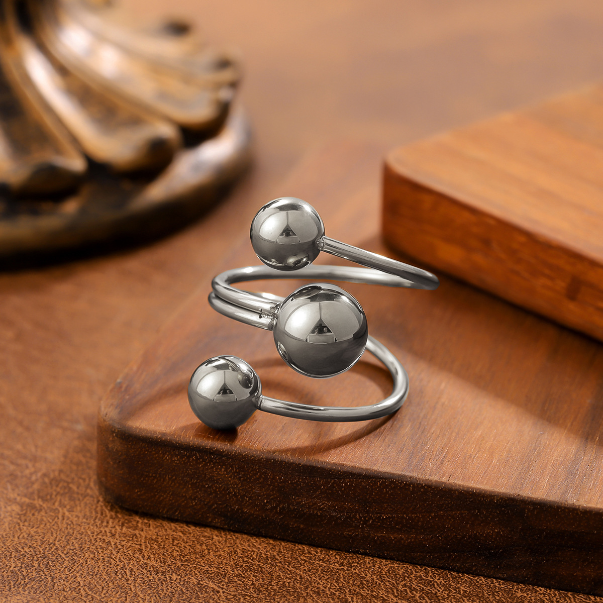 Style Geometric Ball Titanium Steel Ring For Women, Minimalist Design, 18K Gold Plated, Anti... thumbnail 6