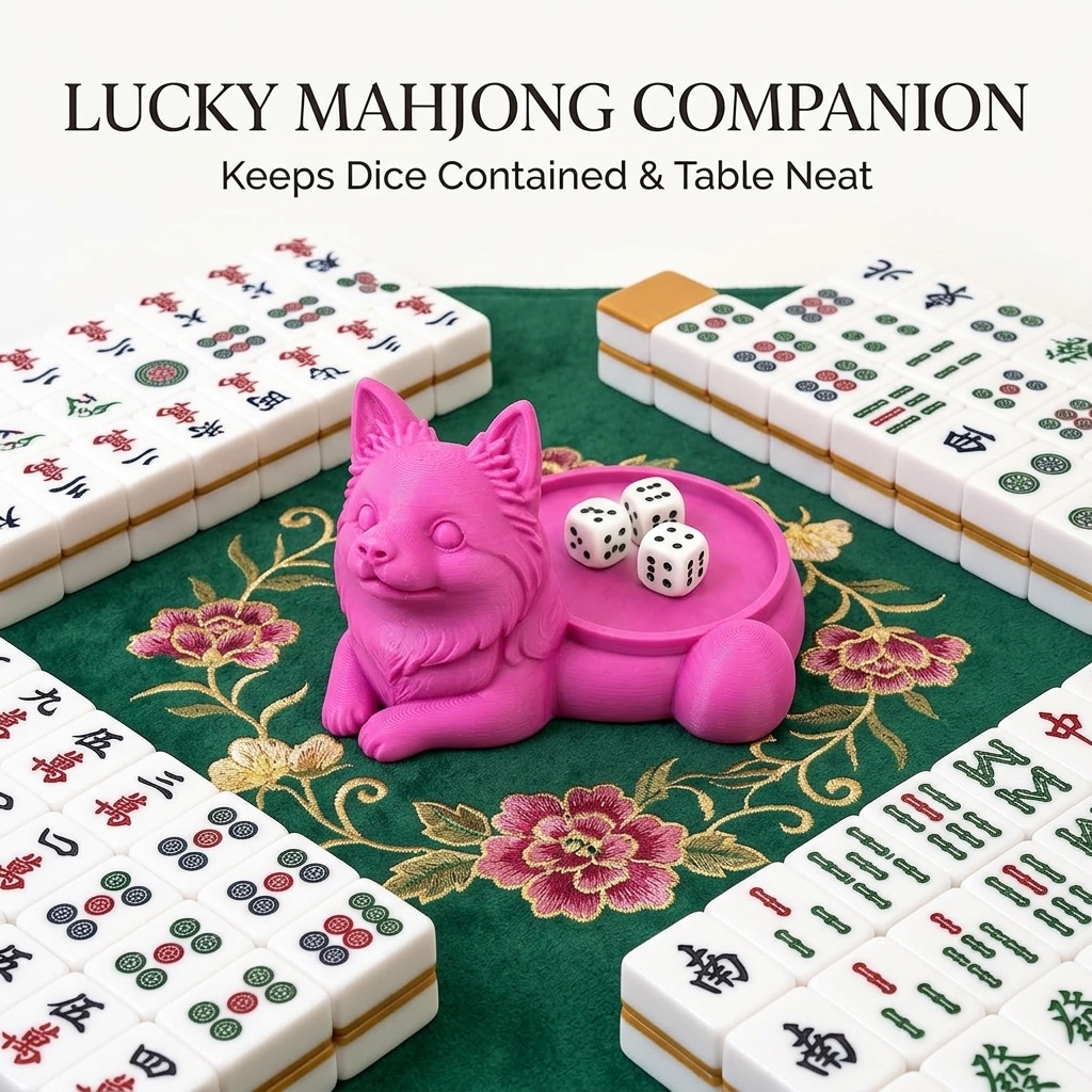 3D Printed Dog Mahjong Dice Tray, Cute Dog Dice Holder For Mahjong Game Night, Decorative Tabletop Accessory, Dice Organizer