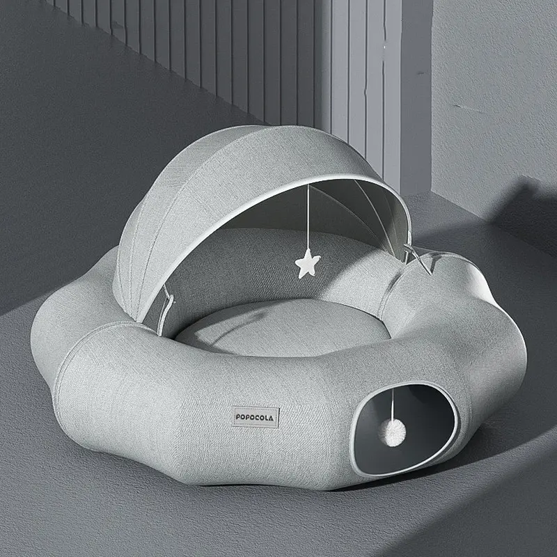 Round Cat Tunnel Nest Bed with Partial Cover