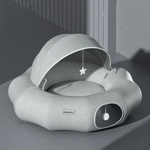 Round Cat Tunnel Nest Bed with Partial Cover