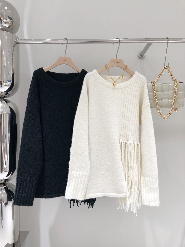 Temperament Tassel Design Mid-length Loose Pullover Sweater