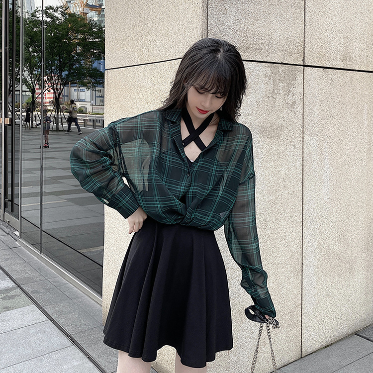 Women's Sexy Sun Protection Clothing Plaid Shirt