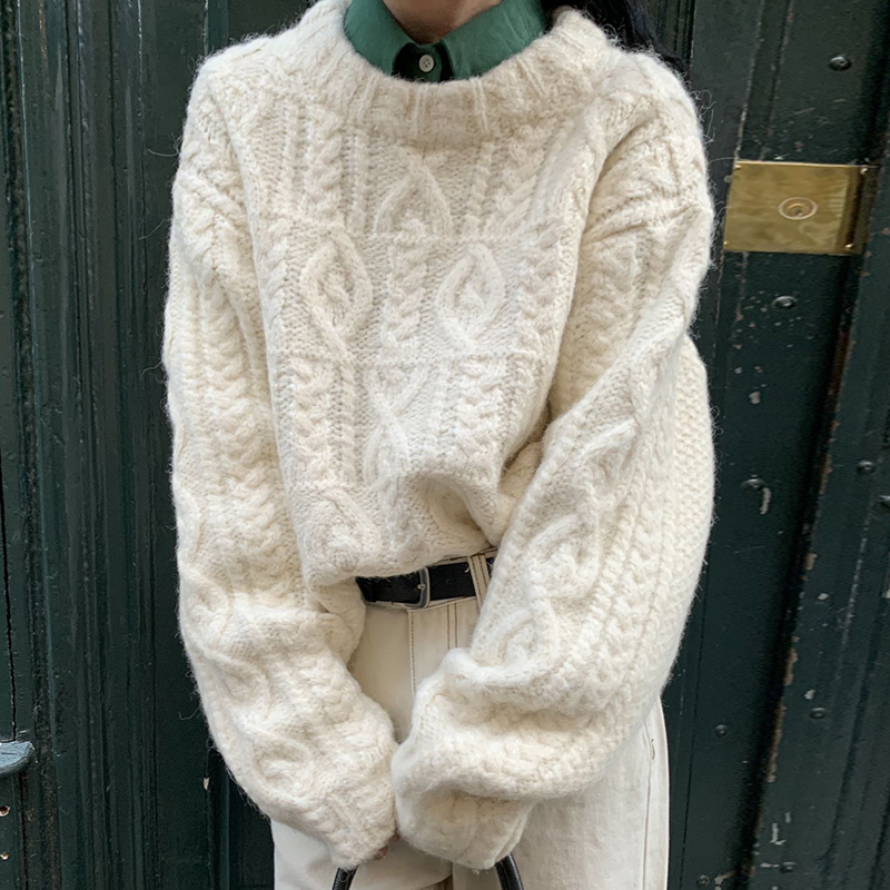 Retro Heavy Hemp Pattern Loose Knitted Sweater