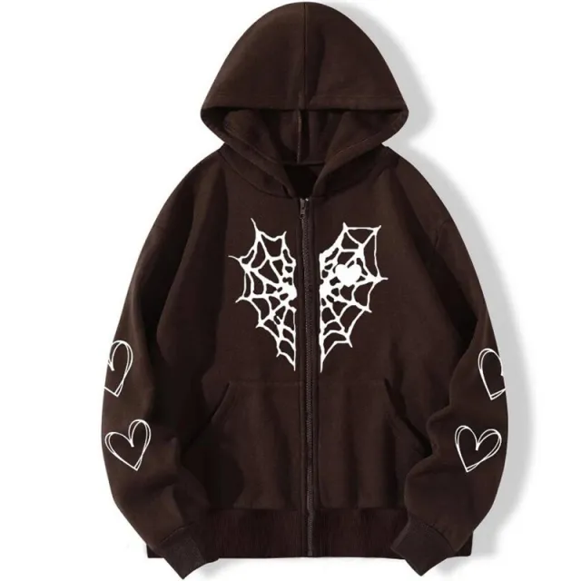 Spider Rhinestone Print Tide With The Same Cardigan Jacket Brown - Shop at LoveMi