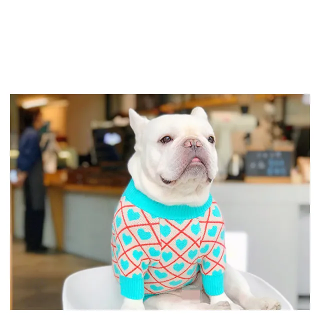 Tide Brand Dog Clothes Law Fighting Winter Clothes Pug Teddy Bichon Schnauzer Shiba Inu Sweater Warm Jacket Blue Peach Heart Sweater - Shop at LoveMi