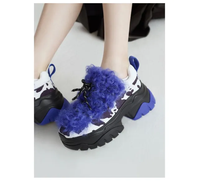 High Thick Soled Woolen Shoes With Cotton Lining Blue - Shop at LoveMi